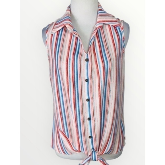 Perception Concept White Blue & Orange StripesTie Front Sleeveless Top S - Picture 1 of 12